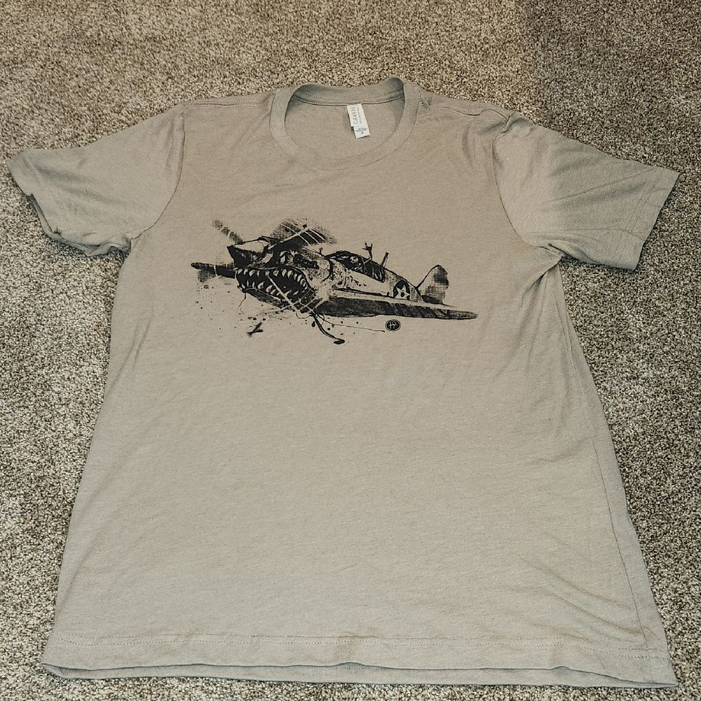 New Condition Aviation Themed Graphic Beige T-Shirt